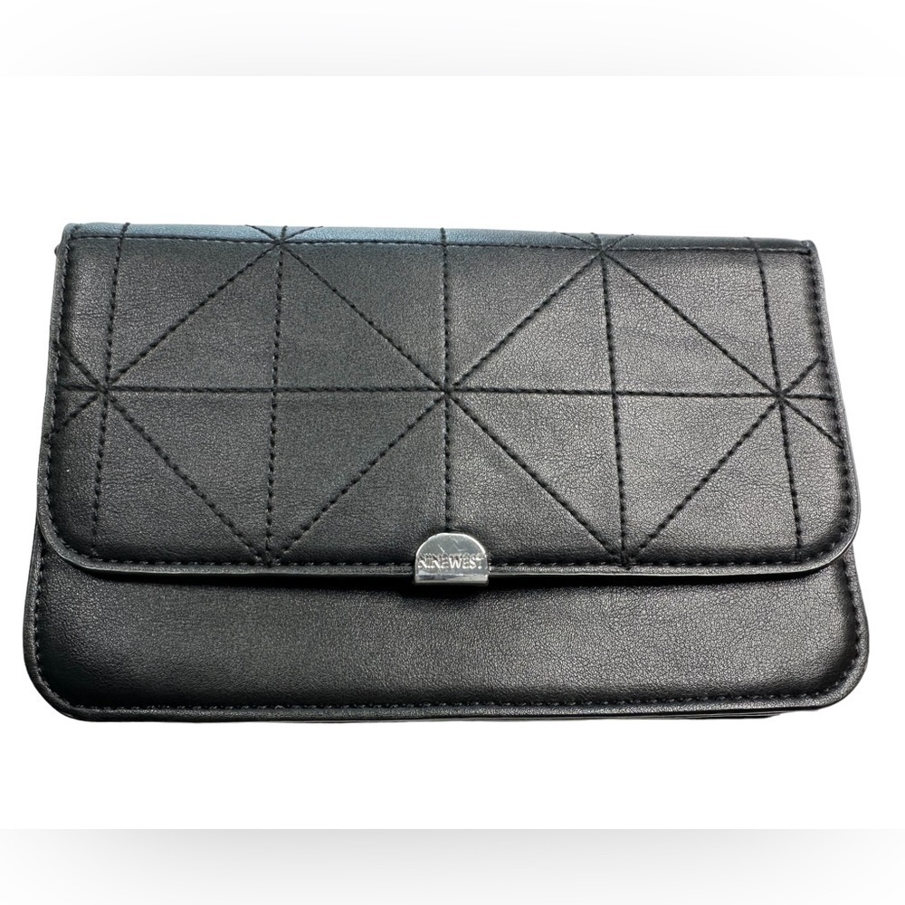 Nine West Black‎ Quilted Faux Leather Wallet Clutch Organizer Bag